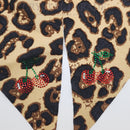 Crystal Parade Satin Hair Bow With Sparkly Cherries - Leopard Print