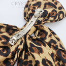 Crystal Parade Satin Hair Bow With Sparkly Cherries - Leopard Print