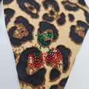 Crystal Parade Satin Hair Bow With Sparkly Cherries - Leopard Print