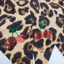 Crystal Parade Satin Hair Bow With Sparkly Cherries - Leopard Print