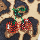 Crystal Parade Satin Hair Bow With Sparkly Cherries - Leopard Print