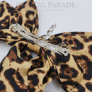 Crystal Parade Satin Hair Bow With Sparkly Cherries - Leopard Print