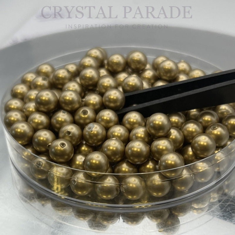 Preciosa Vintage Half-Drilled Round Pearls - Light Matte Gold