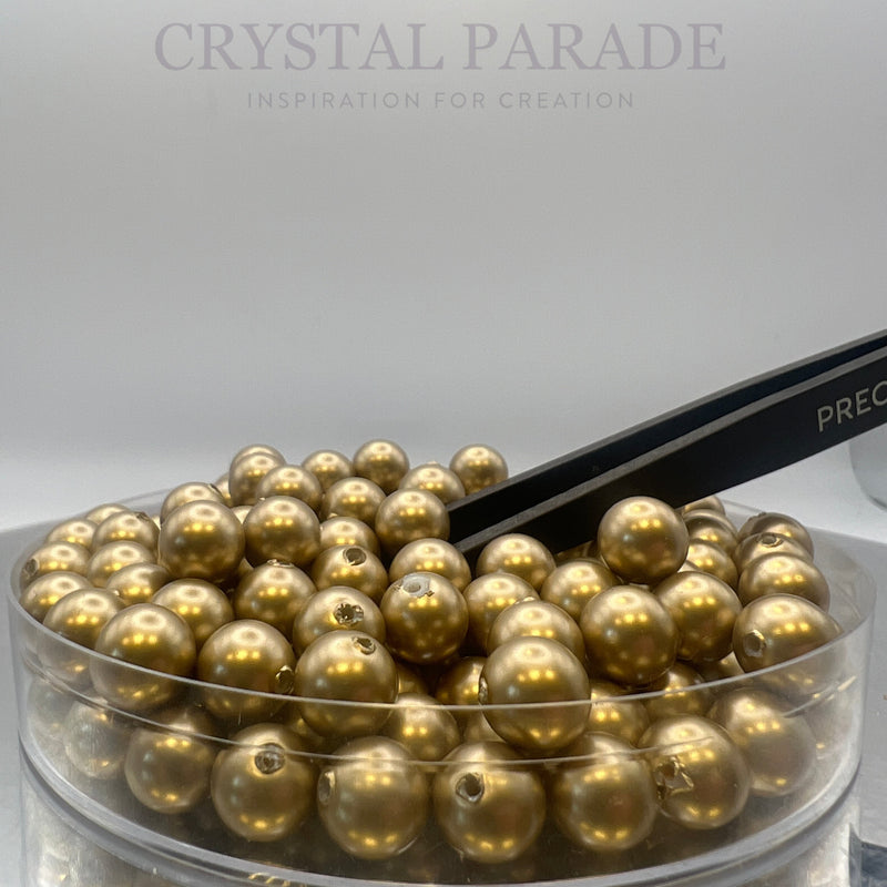Preciosa Vintage Half-Drilled Round Pearls - Light Matte Gold