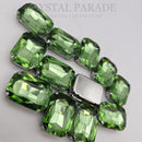 Luna Emerald Cut Sew on Stone in Silver Setting - Light Peridot