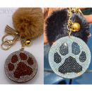 Diamante Paw Print Key Ring with Pom Pom