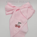 Crystal Parade Satin Hair Bow With Sparkly Cherries - Baby Pink