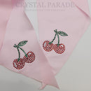 Crystal Parade Satin Hair Bow With Sparkly Cherries - Baby Pink