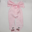Crystal Parade Satin Hair Bow With Sparkly Cherries - Baby Pink
