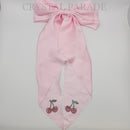 Crystal Parade Satin Hair Bow With Sparkly Cherries - Baby Pink