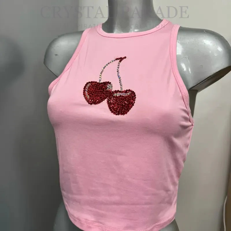 Embellished Cherry Vest Top Pink - Size Medium