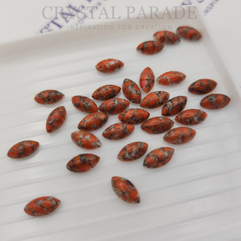 Preciosa Navette Cabochons - Marbled Coral (03298)