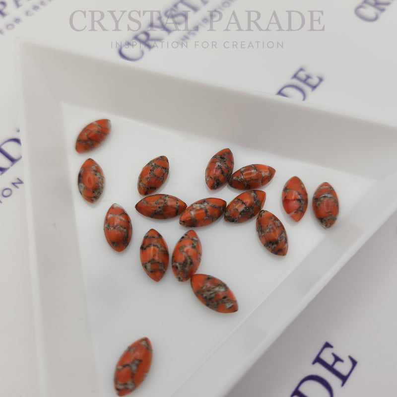 Preciosa Navette Cabochons - Marbled Coral (03298)