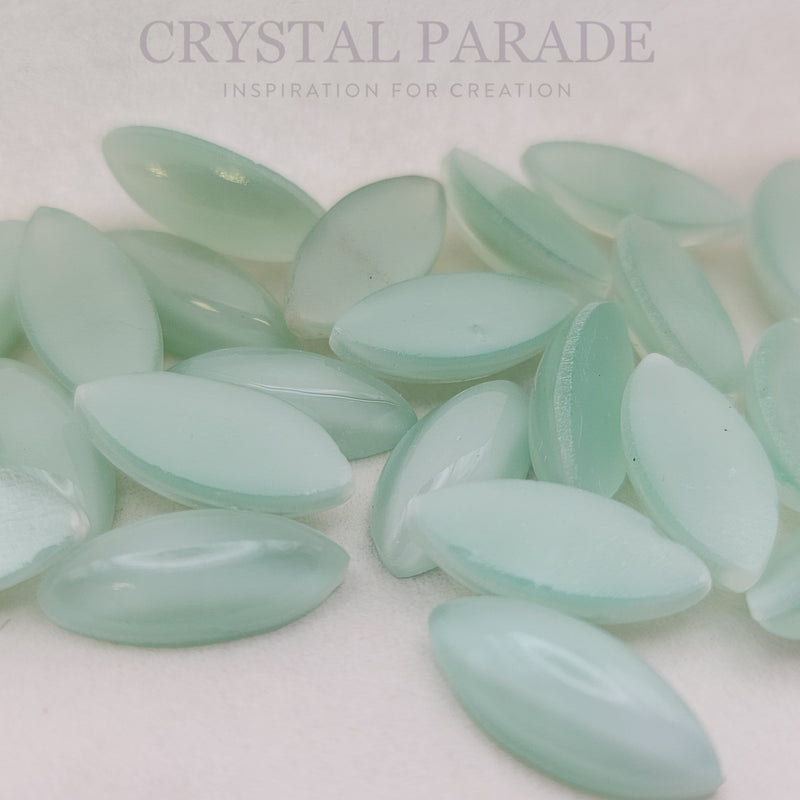 Preciosa Navette Glass Cabochons - Moonshine Green (01192)