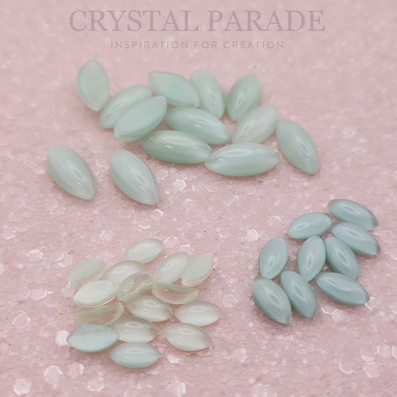 Preciosa Navette Glass Cabochons - Moonshine Green (01192)