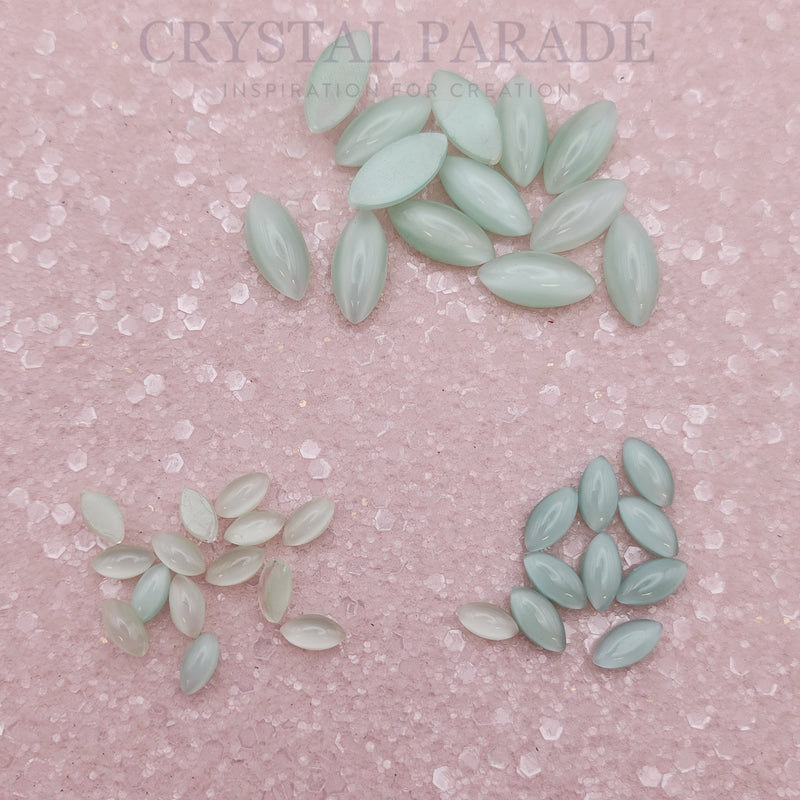 Preciosa Navette Glass Cabochons - Moonshine Green (01192)