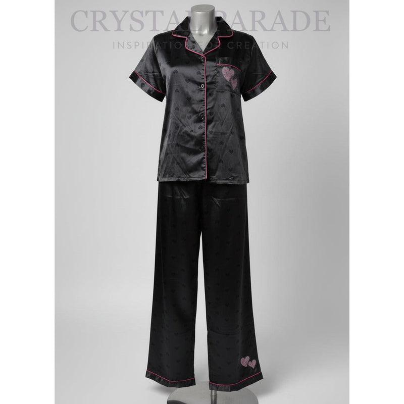 Crystal Parade Black Heart Pyjama Set with Rhinestone Love Hearts