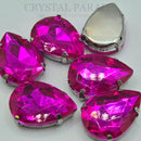 Luna Peardrop Sew on Stone in Silver Setting - Ruby Pink