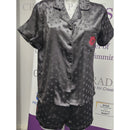 Crystal Parade Black Polkadot Shorts Pyjama Set with Rhinestone Lips