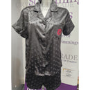 Crystal Parade Black Polkadot Shorts Pyjama Set with Rhinestone Lips