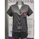 Crystal Parade Black Striped Shorts Pyjama Set with Rhinestone Love Heart