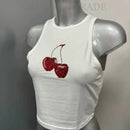 Embellished Cherry Vest Top White - Size Small (8)
