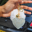 Diamante Heart Keyring with Pom Pom