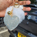 Diamante Heart Keyring with Pom Pom