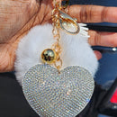 Diamante Heart Keyring with Pom Pom