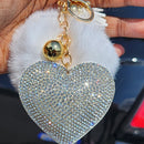 Diamante Heart Keyring with Pom Pom
