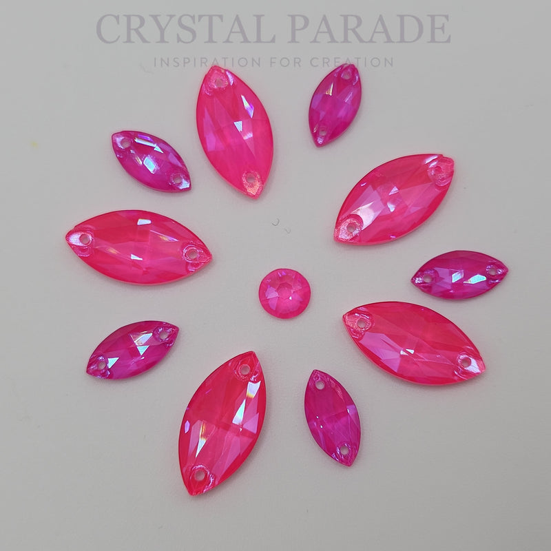 Zodiac Crystal Navette Sew on Stone - Neon Pink Shimmer