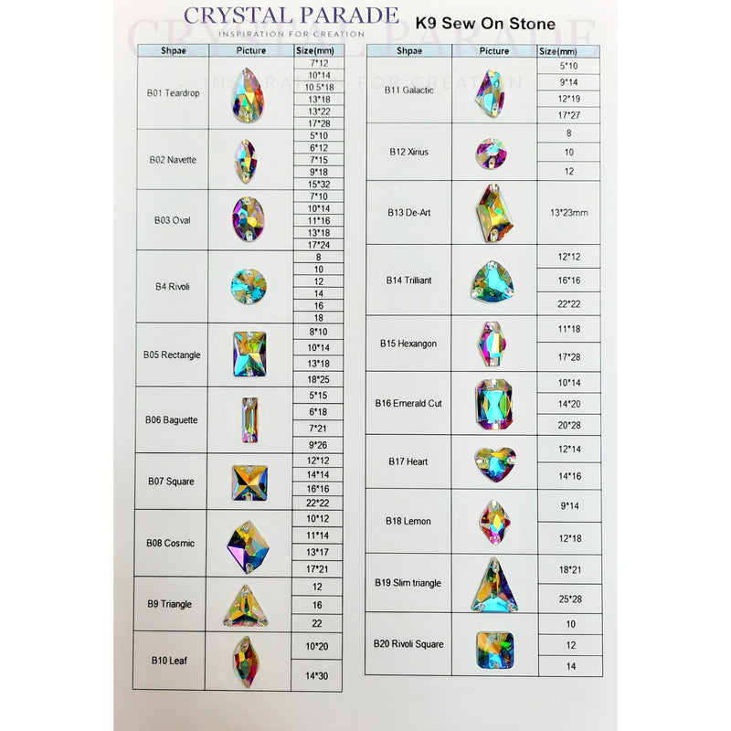 Zodiac Sew on Stones Colour Chart