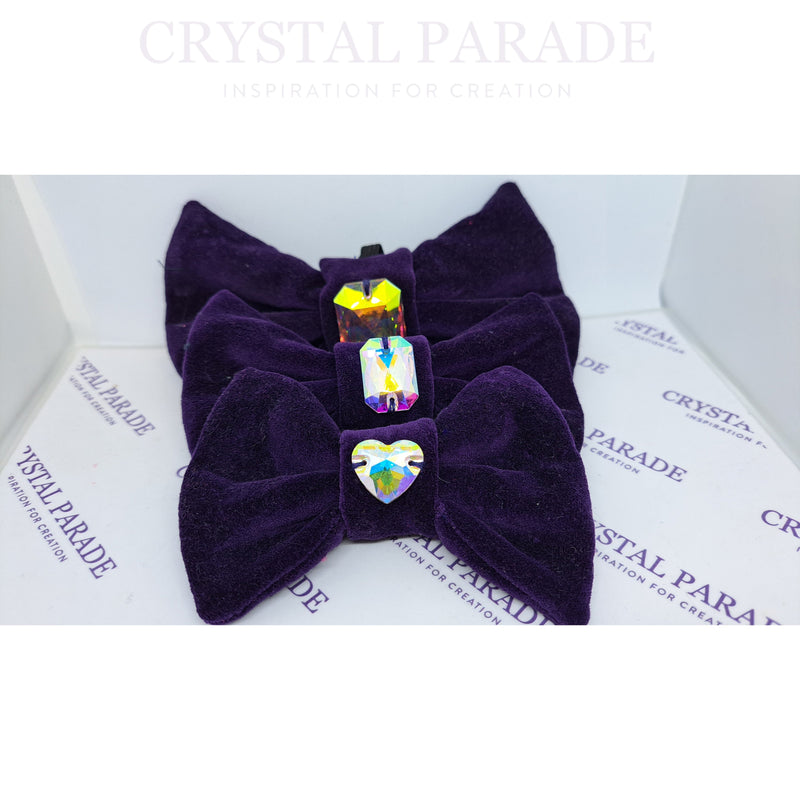Velvet Dog Collar with Zodiac Crystal - Deep Purple