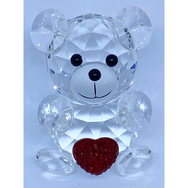 Crystal Glass Teddy Bear with Red Diamante Heart Figurine