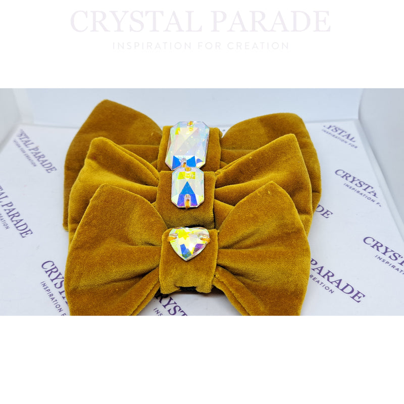 Velvet Dog Collar with Zodiac Crystal - Mustard Yellow