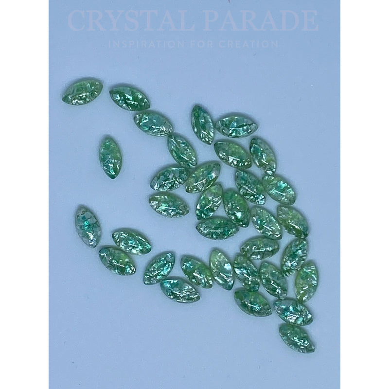 Preciosa Navette Glass Cabochons - Crackled Green