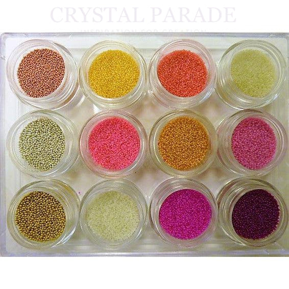 Mini Caviar Beads 5g in handy storage pot - Tray of 12 Metallics and Cute Mood