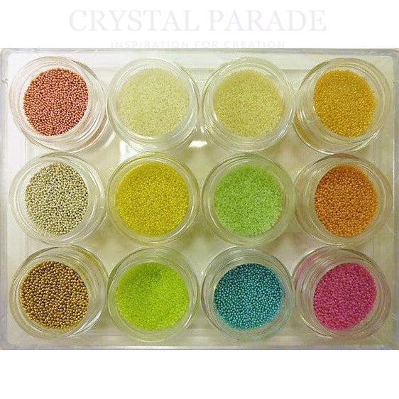 Mini Caviar Beads 5g in handy storage pot - Tray of 12 Metallics and Springtime