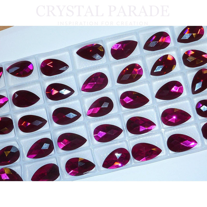 Zodiac Crystal Pear Drop with no holes 28mm Fuchsia Pink Pack of 20