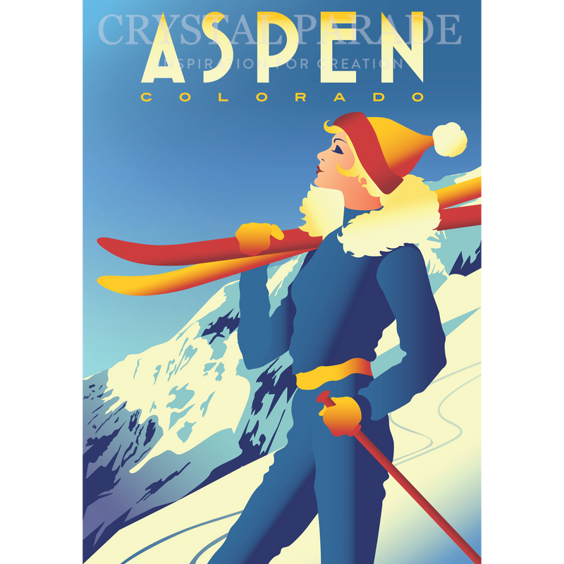 Diamond Art Painting Kit, Aspen, Colorado Art Deco Travel Poster 40 x 50cm